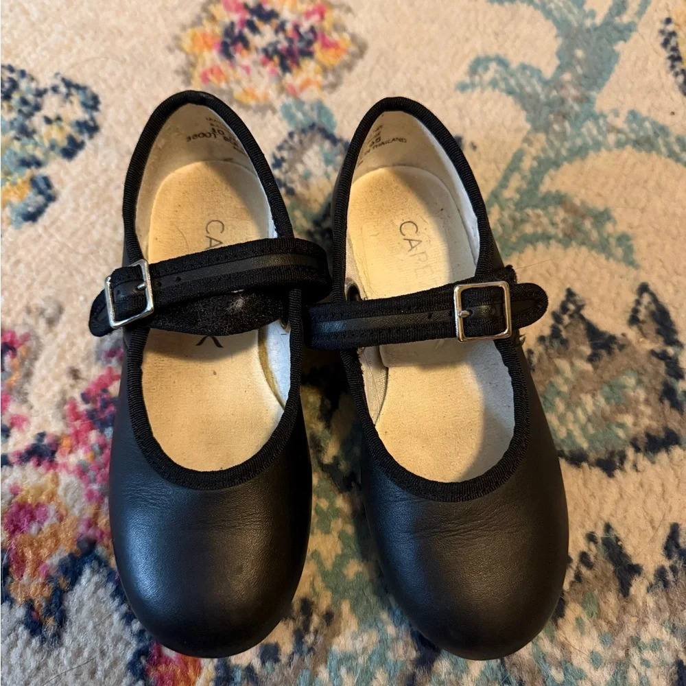 Capezio Kids Mary Jane Tap Shoes Black Velcro Strap Dance Flats